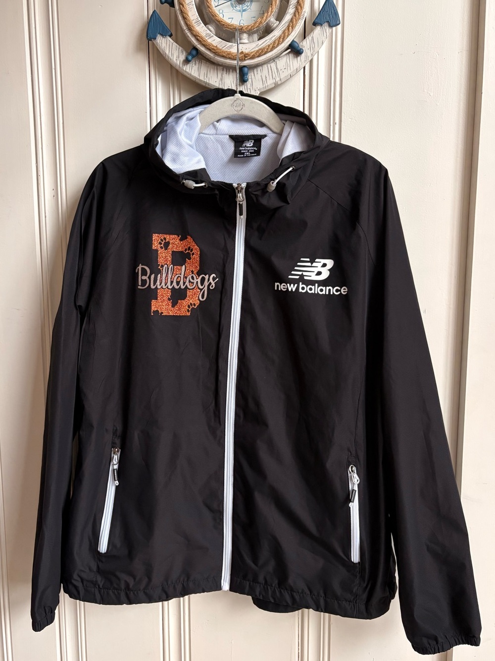 New Balance Black Hooded Bulldogs Rain Jacket with Orange Logo 2xL